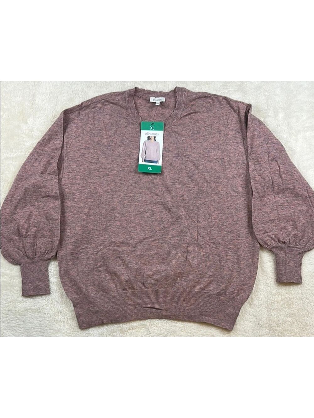 Ella Moss Women’s Pink Gray Striped Crewneck Sweater Relaxed Fit Knit Pullover